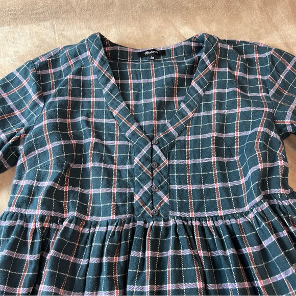 MADEWELL Cotton 'Colette' Green Western Plaid Mini Tiered Shirt Dress - Sz 4 - Picture 4 of 12